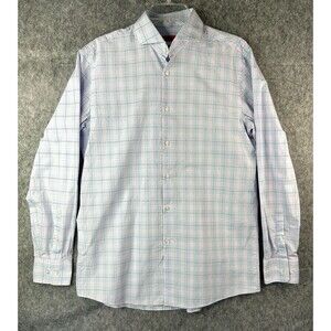Hugo Boss Shirt Men's 16 34/35 Slim Fit Casual Button Up Pink Plaid Long Sleeve